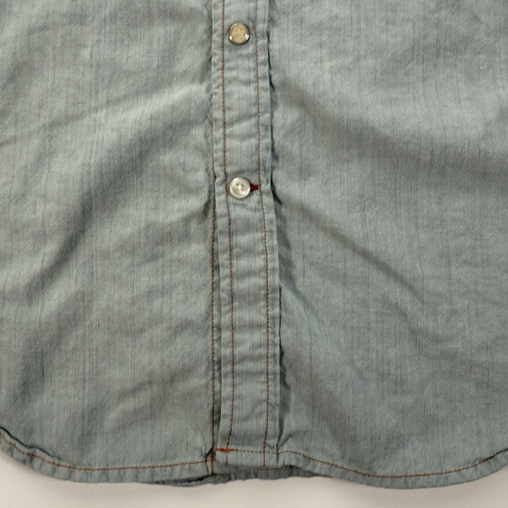 GUESS Denim Western Pearl‎ Snap Button Up Long Sleeve Shirt Mens Large Blue - Picture 7 of 15